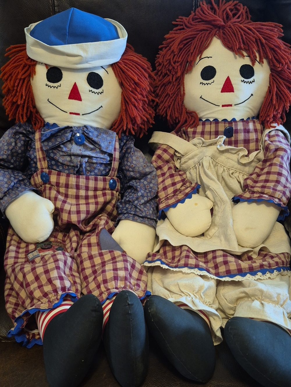 Raggedy Ann Andy Large Dolls Vintage Style Yarn Hair Cotton Clothes 70s 80s 36"